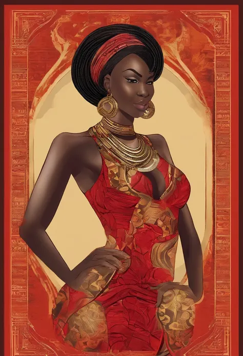 Beautiful woman Ebitimi wearing red dresig boobs))), (((cleavage))), vestido ornamentado vermelho, mulhee negra africana, mulher vermelha bonita, usando um vestido africano, beleza estonteante, mulher deslumbrante, Tema vermelho cabelo ondulado, mulher afr...