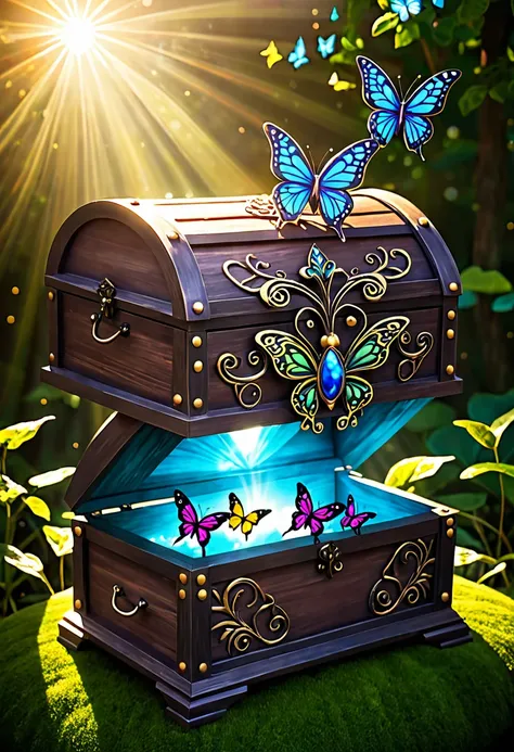 Memory chest with butterflies and fantasy style sunlight