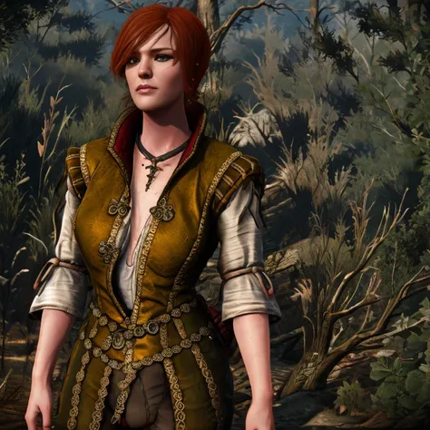 [ shani],[short red hair],shani from the witcher,[sexy],[ forest],4k,sharp image,detailed