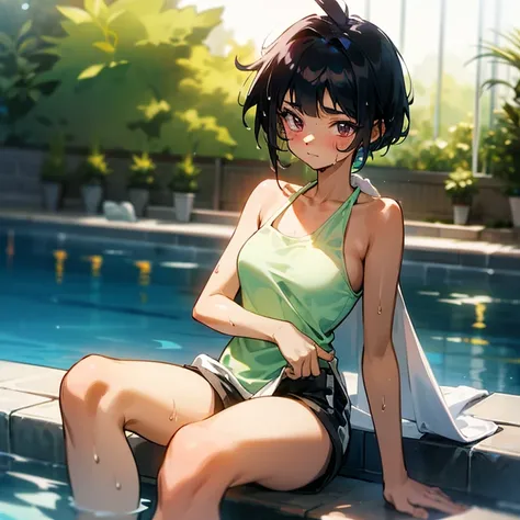 Cool girl、Boyish Girl、Sporty、tits、Wet and transparent、halter neck camisole 、Shorts、Underwear is visible、I have a towel、Wet、oil、slimy、Pixie Cut、black hair color
、high school girl、Gal、Dark brown skin、garden、Pool、tall、Slender beauty、Curved waist、Beautiful cla...