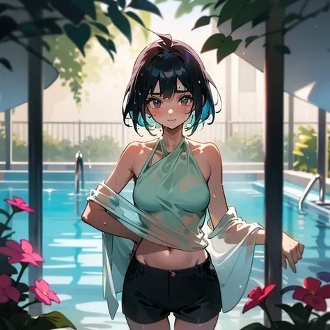 Cool girl、Boyish Girl、Sporty、tits、Wet and transparent、Wet, see-through clothes、Her halter neck camisole is wet and her underwear is visible、Navel Reveal Style、I have a towel、Wet、oil、slimy、Pixie Cut、black hair color、Shorts、
、high school girl、Gal、Dark brown ...