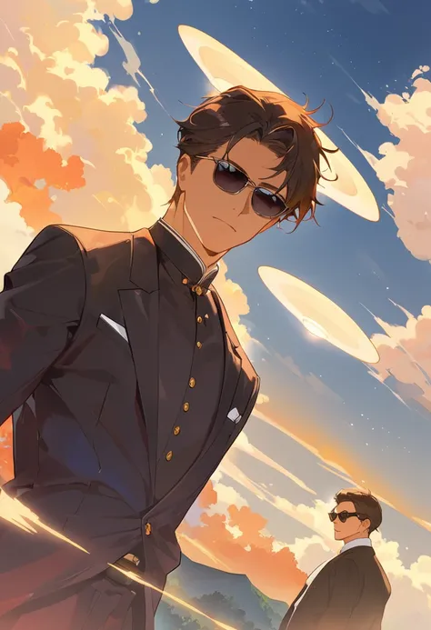 (masterpiece, best quality:1.1),flat design,
illustration of "MEN IN BLACK",No expression,
2Black clothes men,Black sunglasses,japanese,background:UFO floating sky,fullbody,
in EDO era,dynamic angle,dynamic angle,beautiful lighting,photographic portrait, s...