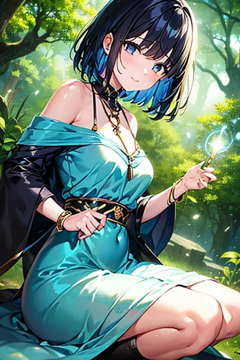 A woman appeared in the magical forest.。She had overwhelming magical powers. She was searching for Tomo, who had once fought alongside her.。Hair is black､Above the knee､Silky Skin､Tachisugata､Black Hair､Bracelet､Shortcuts、sacred stone necklace、Short Hair､B...