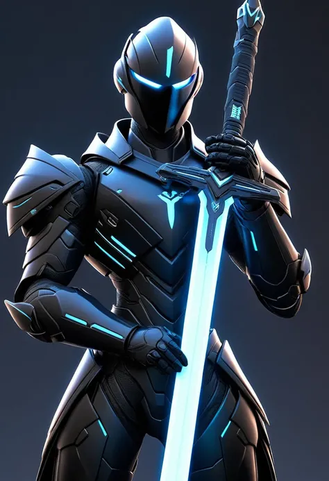 1 person. male, Solitary, Wearing black technological armor, Holding a glowing technological weapon in front of him, Holding a glowing tech sword, wing, simple glowing background , HD, masterpiece, best quality, Super detailed, Super detailed,