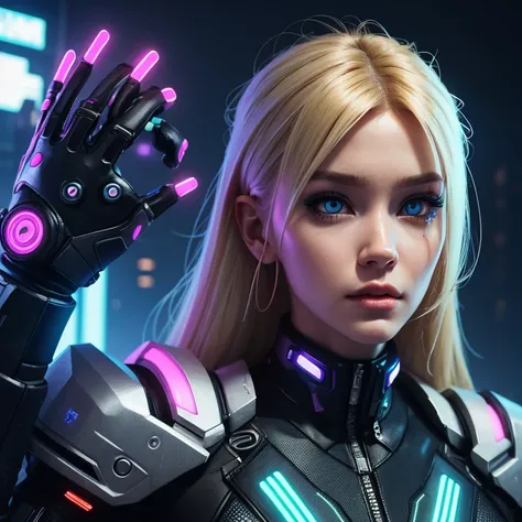 beautiful cyborg girl,blonde,cyberpunk,Neon,realism,high quality,realistic high photo 📷