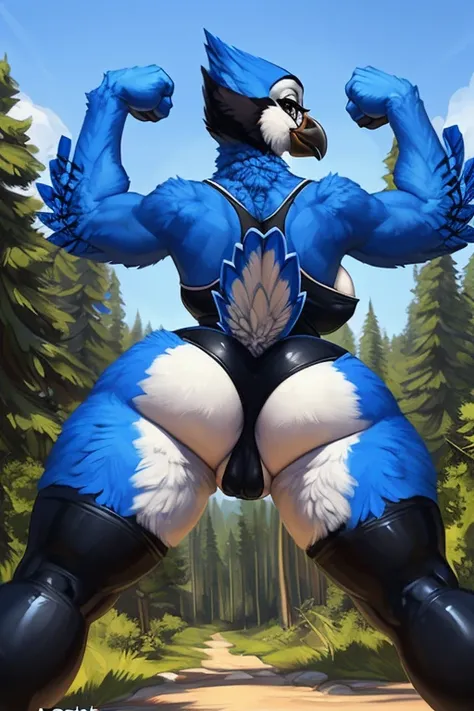 [blue jay], [Uploaded to e621.net; (Foxovh), (Pixelsketcher), (mayosplash], ((masterpiece)), ((HD)), ((furry; anthro avian)), ((detailed feathers), ((detailed shading)), ((beautiful render art)), {furry blue jay; blue feathers, (big breasts), (nipple slip)...