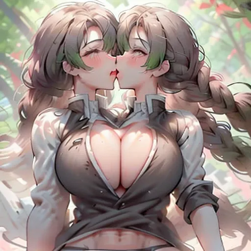 Your two headed massive fat wife conjoined to your fat mitsuri cosplayer daughter drunkenly sharing a sloppy kiss with each other fully clothed in a cosplay outfit and a very overfull bikini top on their two headed body. Her two distinct heads are clearly ...