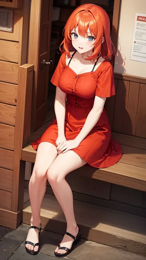 Orange hair redhead girl dressed in red 