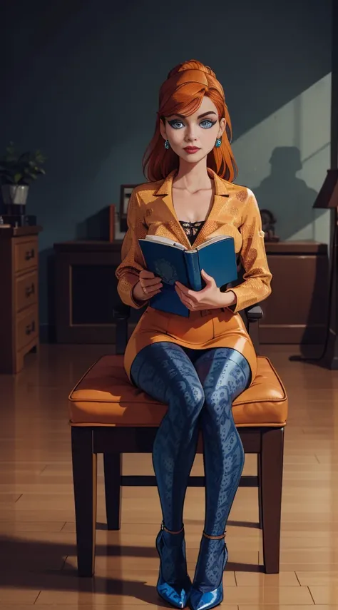 (full body:1.5)，(((1girl)):1.3),(view the viewer:1.4)，((anatomy correct):1.45),((Sitting in the forest):1.3),(she holds a book in her hand:1.15),(shy:1.15)，((prostitutes set):1.2),(((((((Patterned)))))) ,((pantyhose)):1.3),( Uniform high heels leather shoe...