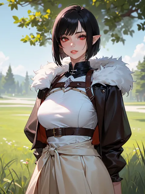 SFW (masterpiece, best quality, 32k) a teenage girl with medium black hair ((stark black hair, dark black hair, bangs, straight hair, bob, inverted bob, stylish bob)), ((pink eyes, ruby eyes, red eyes, brown eyes, bright eyes, beautiful eyes, detailed eyes...