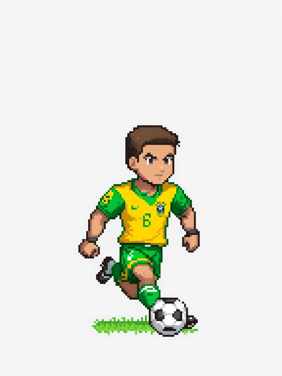 pixel art, football brasil, character de jogo adulto, color white, roupa white, simple white background, game icon, 64 bit style