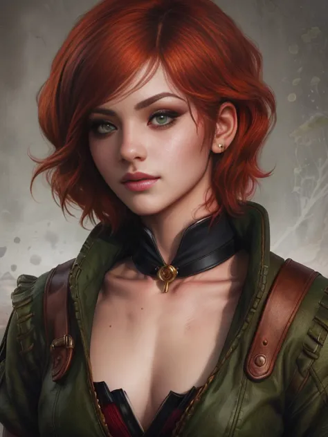 (masterpiece, top quality, best quality, official art, detailed:1.2), shaniw3, 1girl, solo, short hair, green eyes, lips, freckl...