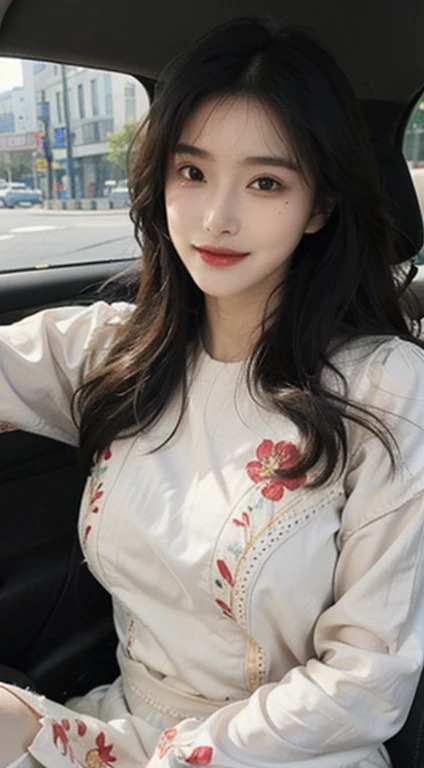 (1 Korean star with royal sister style), ((highest quality, 8k, masterpiece: 1.3)), focus: 1.2, Perfect Body Proportions: 1.4, (Make a smile),  （Ray-tracing）,Watery eye, Highly detailed face and skin texture, Beautiful Eyes, double eyelid, (Do it in the ca...