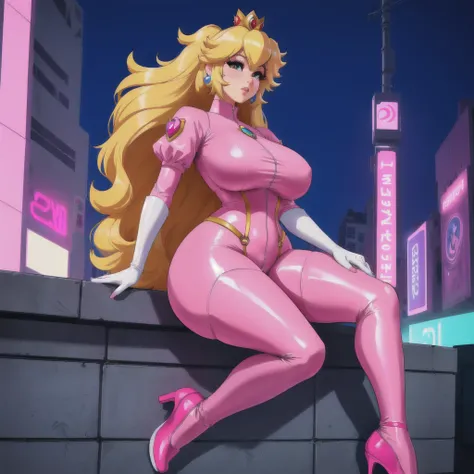 a cartoon picture of a woman with a big breast sitting on a ledge, a human-like juicy peach, portrait of princess peach, princess peach), princess peach, thicc, danbooru and artstation, commission for high res, video game fanart, giantess art, the princess...