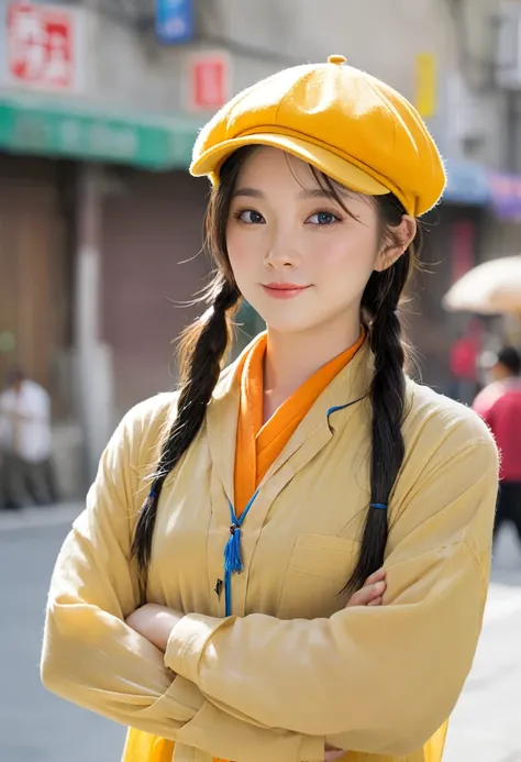 Female Pigsy，journey to the west，low length，Yellow work clothes，Orange Newsboy Cap