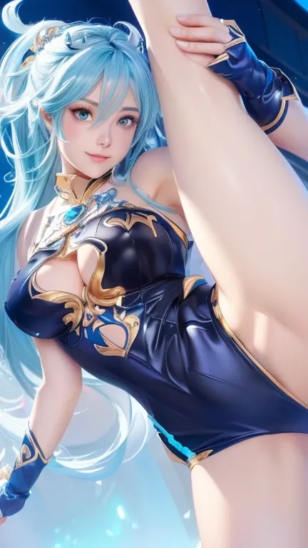 girl in a black and blue outfit posing for a picture, detailed artwork, detailed  art,  goddess, clean detailed art, seductive girl, detailed digital art, detailed key art, extremely detailed artgerm, top rated on pixiv, high quality  art, 8k high quality ...