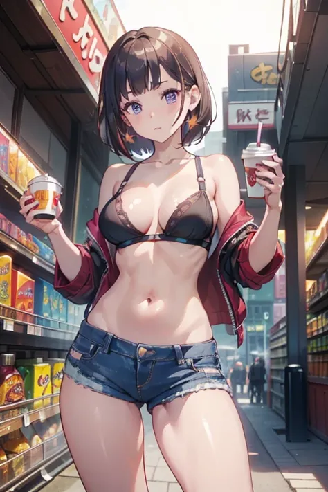 (masterpiece, Best Quality, ultra-detailed, high resolution, extremely detailed CG, official art, Professional Lighting, Perfect Anatomy, anime colors), (from below), looking at viewer, cowboy shot, perfect body, 24yo beautiful 1girl,  medium hips, glamoro...