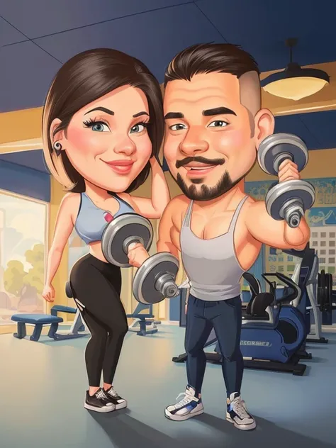 JIM EIDOMODE, 4K, A cartoon couple is doing exercises with idiots, cartoon digital art, digital art cartoon, in cartoon style, cartoon style, caricature illustration, cartoon art style, cartoon style cartoon illustration, realistic cartoon, profile picture...