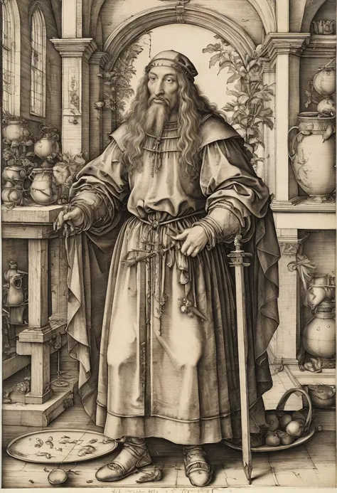 by Albrecht Dürer, best quality, masterpiece, very aesthetic, perfect composition, intricate details, ultra-detailed