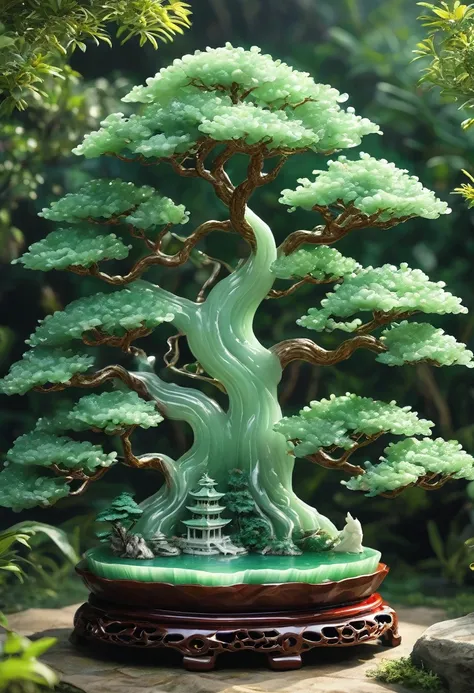 best quality, very good, 16K, ridiculous, Extremely detailed, Gorgeous big tree，Monk，Made of translucent jadeite, Background grassland（（A masterpiece full of fantasy elements）））， （（best quality））， （（Intricate details））（8k）