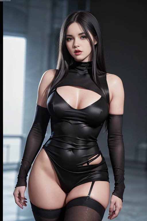 hyper realistic, 16k, best quality, masterpiece, (photorealistic:1.4), 1girl (alone), solo. Pretty young. Gothic aesthetic, goth makeup, black silky hair (realistic texture), hair fringe,  realistic eyes, pele-white skin, illuminated skin, realistic shadin...