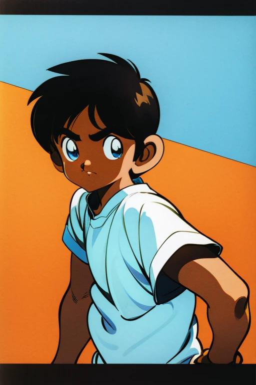 cute 12-years-old indian kid boy, dark brown skin, (((blue eyes))), white social shirt