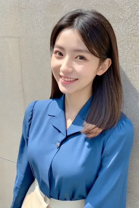 High definition,Looking at the camera,16:9 ratio canvas,Japan female, 26 years old,A waist-up composition with a brightly lit face,The background is blue sky,She has an oval face,Soft arched eyebrows,bright expressive eyes,,pronounced nose,Friendly smile,H...