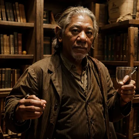 Bilbo Baggins from The Hobbit played by Morgan Freeman 