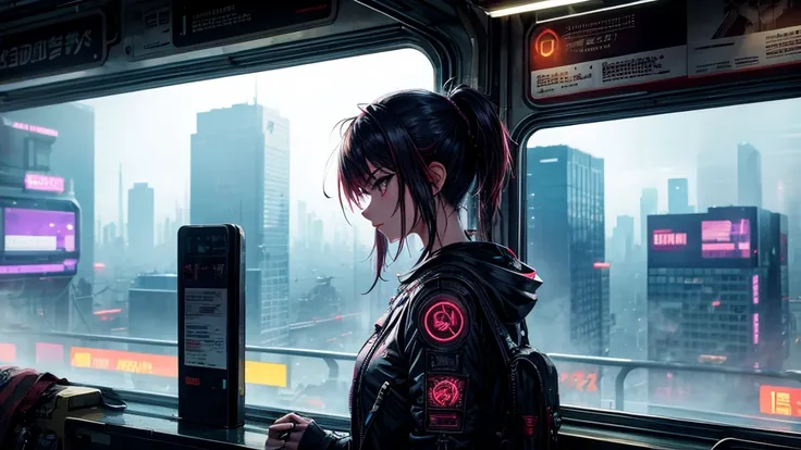 train in a cyberpunk city