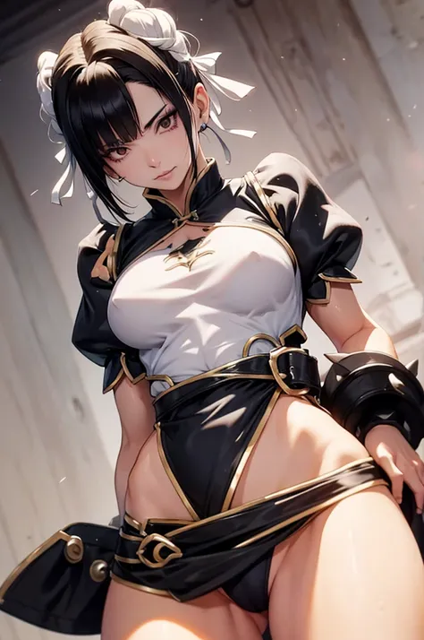 raios de luz,juri han,belo corpo,mulher jovem,short black hair , badass , colan,May,coxas torneadas,Evil Smile,juri han,chifres de cabelo,detalhes do corpo,low yellow lighting,raios de luz belo corpo detalhado,coxas
