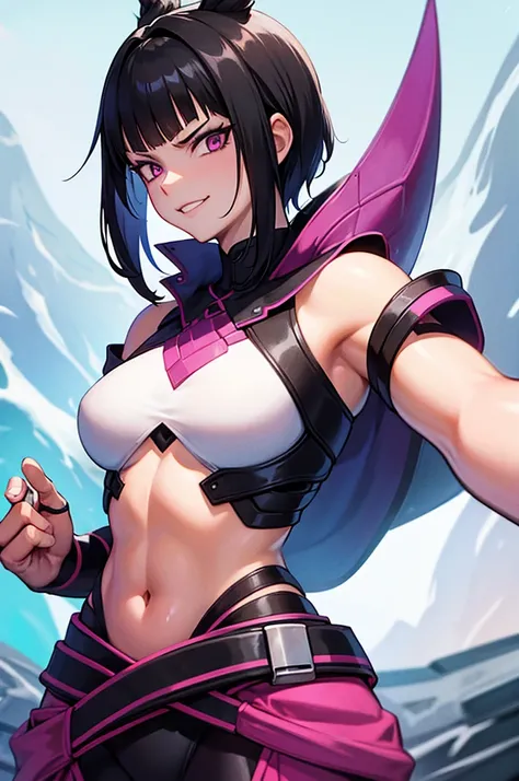 raios de luz,juri han,belo corpo,mulher jovem,short black hair , badass , colan,May,coxas torneadas,Evil Smile,juri han,chifres de cabelo,detalhes do corpo,low yellow lighting,raios de luz belo corpo detalhado,coxas
