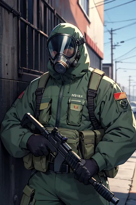 Marine with gas mask