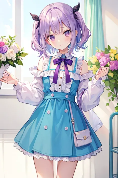 ((highest quality)), ((masterpiece)), (Get used to it), Perfect Face , beautiful girl ,  pastel colour ,Light purple hair,