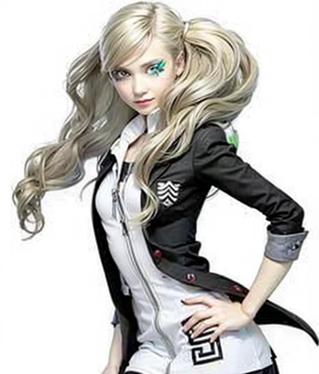 A woman with blonde hair smiling standing in a pose,  ultra realistic, high quality, detailed face