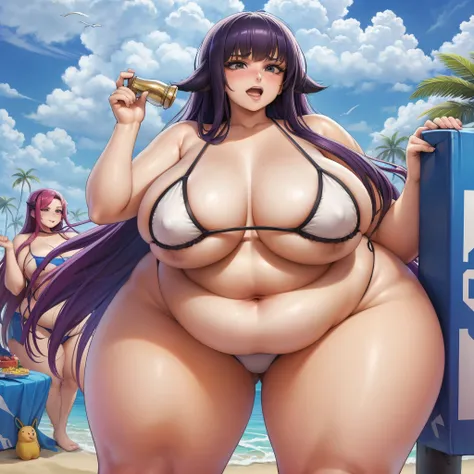 A young woman in a bikini found being force fed to obesity, massive bloated overstuffed belly, massive bulging fat heavy breasts, she’s embarrassed how fast she got so fat, she’s strangely enjoying her fatter body,