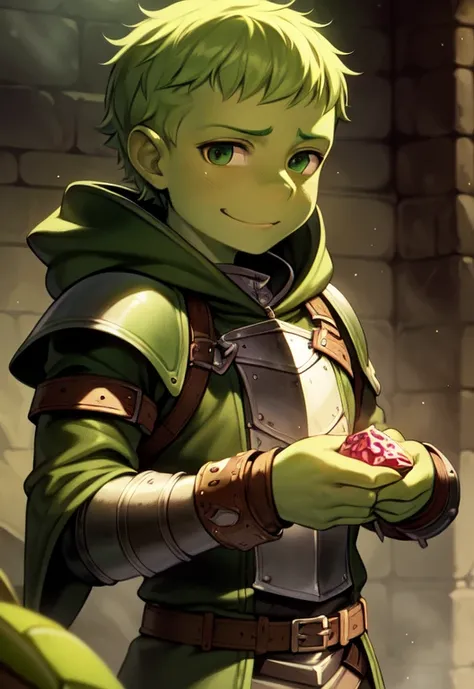 adult, short, male, frog, ultra cute face, green skin, simple leather armor, olive green hooded cloak, beautiful lights and shadows, ambient light, ultra detailed, volumetric light, dungeons and dragons, boosie fade