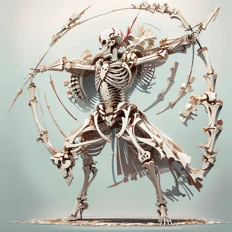 skeleton archer　　holding a large bow made of bone　standing posture