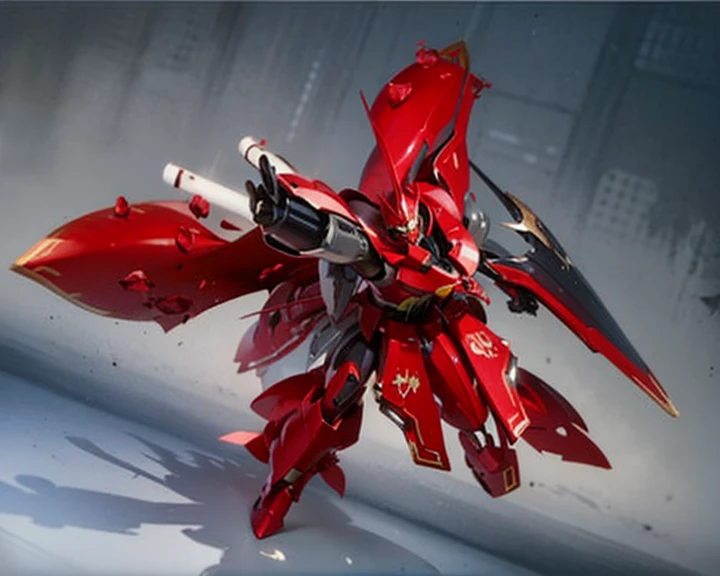 2D impressionist illustration: A dynamic depiction of the mobile suit Nightingale from the Japanese animation series Gundam