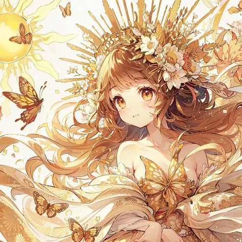 (Exquisite, beautiful, Very detailed, masterpiece, High resolution,high quality,High resolution),(Well-formed face,Soft and thin lines: 1.2, beautiful, Delicate and vivid illustrations with a mature and clear feel),(The motif is the sun, and a fairy prince...