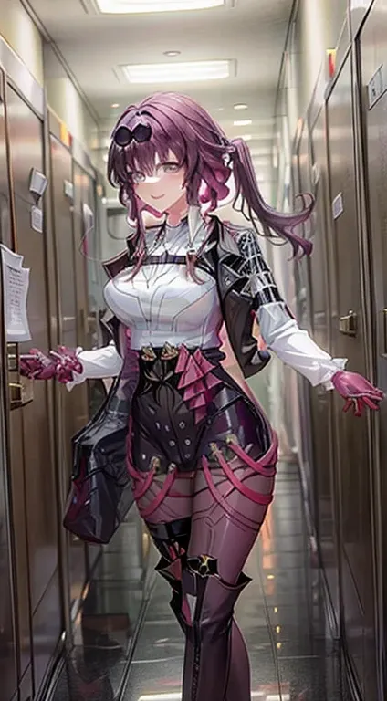 masterpiece, high quality, beauty, anime hot girl, sexy uniforms, tight 
purple hair, seductive smile, full body,