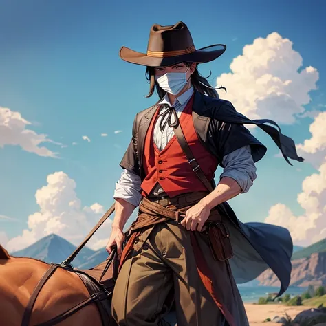 I want you to create a gaucho with a hat that looks like a cartoon but wearing an anonymous mask