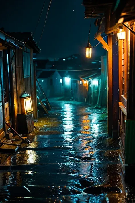 Old House、Fishing village、evening、rain、View from inside、Candles are lit、Bed、