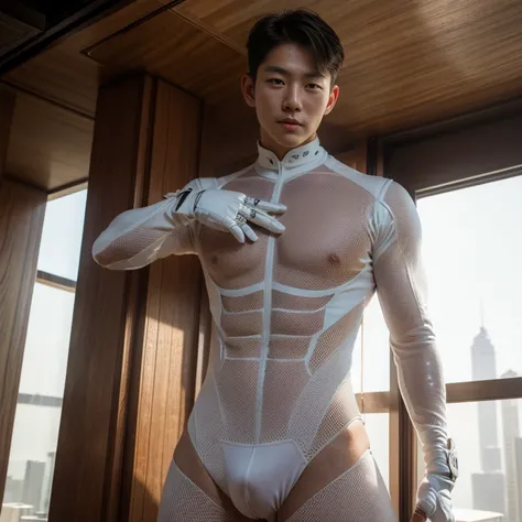 (masutepiece,High resolution,ultra - detailed:1.0),1(Boy,Robot Boy),Perfect male body,Look at the camera,Delicate eyes and delicate face,extremely details CG,Unity 8k Wallpaper,intricate-detail,solo person,Detailed face, (Futuristic skin-perfect white body...