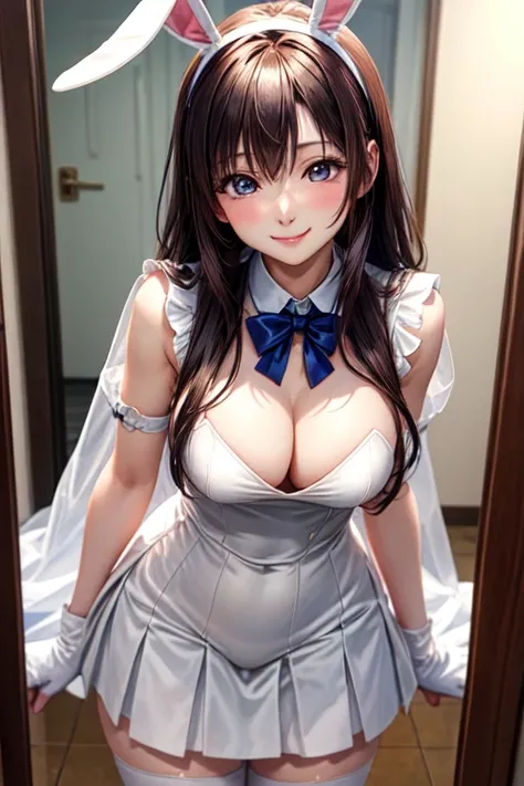 Ample breasts　Expose　all　The best models　Tsundere　Bitter smile　Bunny girl in white outfit　バストトップがExpose　inadvertently　The costume is transparent