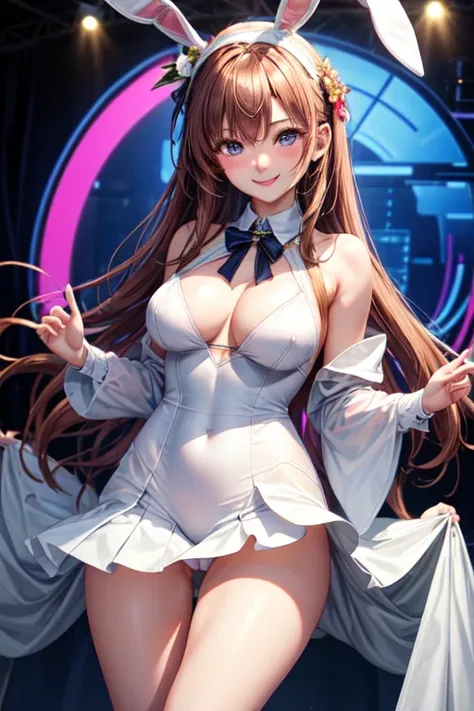 Ample breasts　Expose　all　The best models　Tsundere　Bitter smile　Bunny girl in white outfit　バストトップがExpose　inadvertently　The costume is transparent　Thighs are exposed