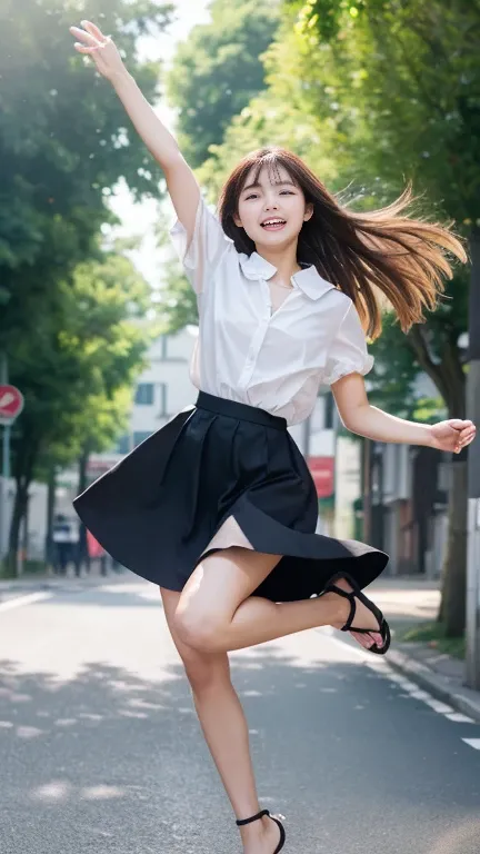 wgz style,masterpiece、8k resolution、Detailed portrait of a beautiful woman,RAW Photos、Perfect feminine face,18 year old Japanese、Skinny Beautiful Girl、light ash hair color、Long hair blowing in the wind、Midsummer natural light、Sunny street after the rain、We...