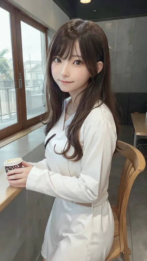 There is a woman holding a coffee cup, Real life anime girls, realistic Young Anime Girl, portrait of Cute Anime Girl, Cute natural anime face, Cute realistic portrait, Realistic Anime 3D Style, pretty girl, Attractive anime girl, Photorealistic Animation,...