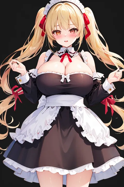 A woman with big ，Gorgeous woman，Mature，ahegao，Long blond hair，twintails，Exquisite，(((transparent)))，Red ribbon，Off-shoulder，Cleavage，Leakage，Slim waist，pubic，blush，Lolita，Maid coffee shop，