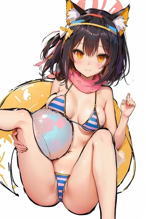 anime girl Wear a bikini with cat ears and a cat tail, , Anime cute art style, Edge, Use your index finger, Attractive anime girl, Fleet Collection Style, is weastillg a swimsuit, , OPPEIN, swimsuit, Hanayamamata, still, Wear a bikini, Nagatoro, Edge anime...