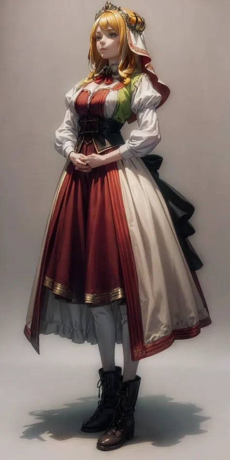 ((plain background)) full body of a woman in a dress with a veil, feet together, standing feet together, military boots, beautiful fantasy maiden slave warrior, beautiful fantasy art portrait, fantasy victorian art, medieval fantasy art, beautiful and eleg...